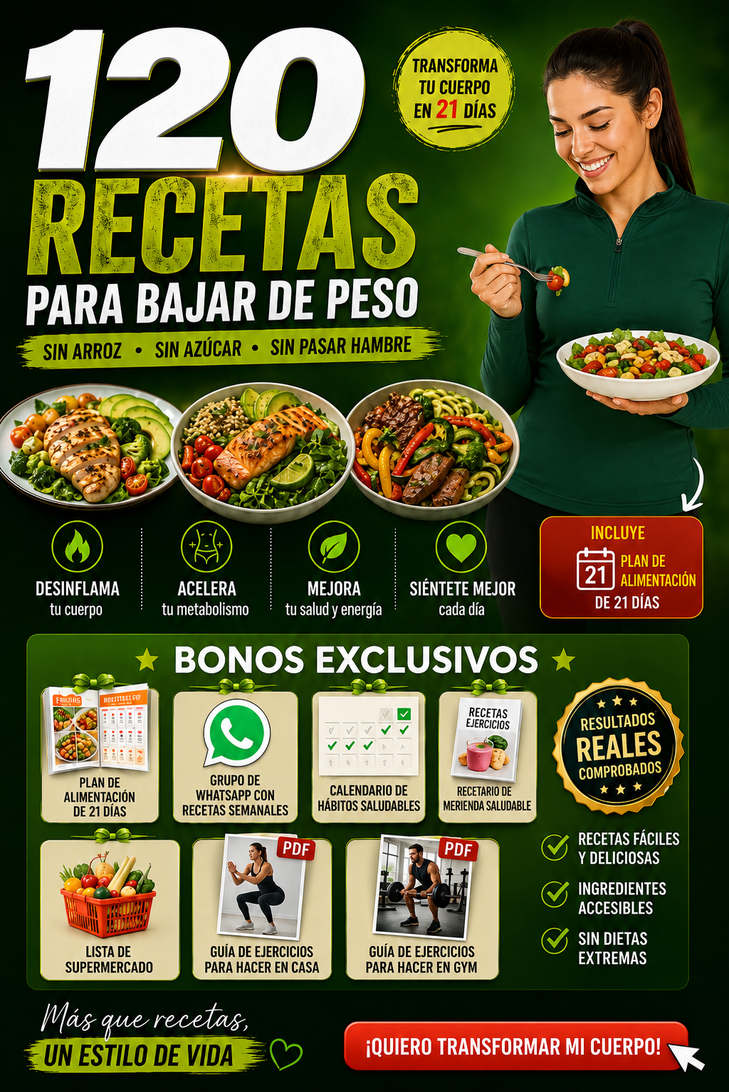 120 recetas para bajar de peso y bonos exclusivos